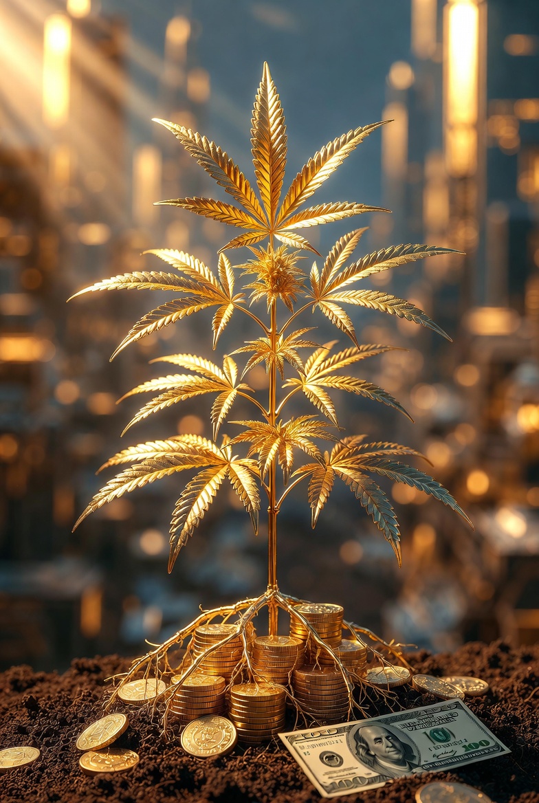 Planta de Cannabis Dourada representando Riqueza